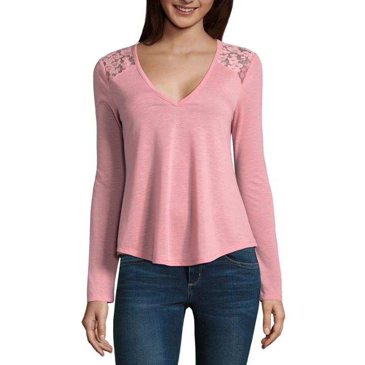 Self Esteem Long Sleeve V Neck Slubbed Blouse-juniors