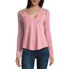 Self Esteem Long Sleeve V Neck Slubbed Blouse-juniors