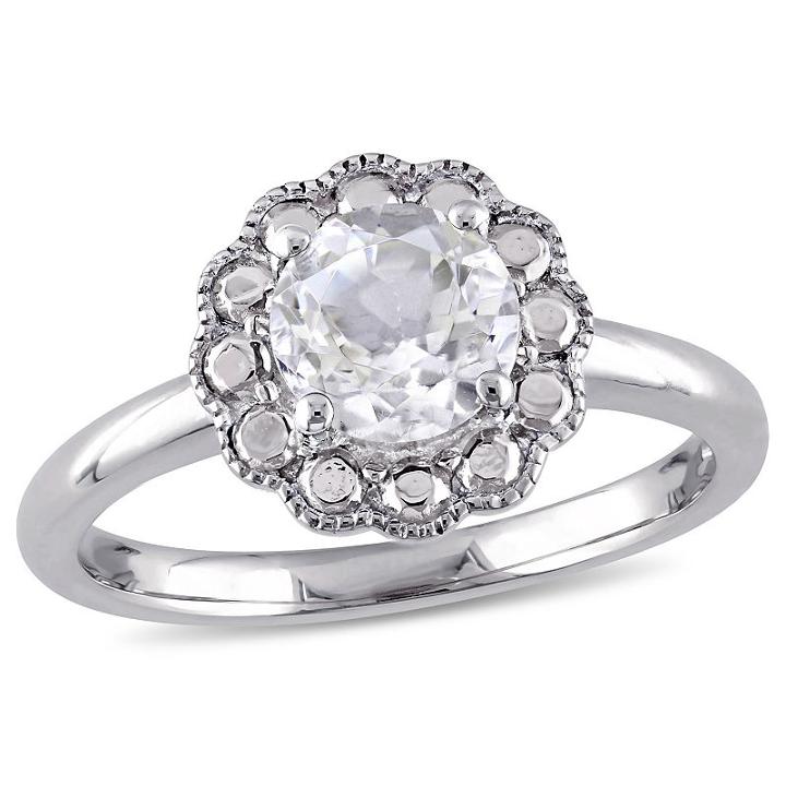 Womens Genuine Topaz White 10k Gold Cocktail Ring