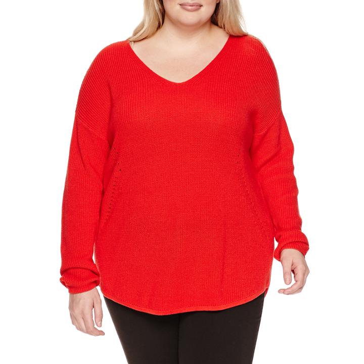 A.n.a Long Sleeve V Neck Pullover Sweater-plus