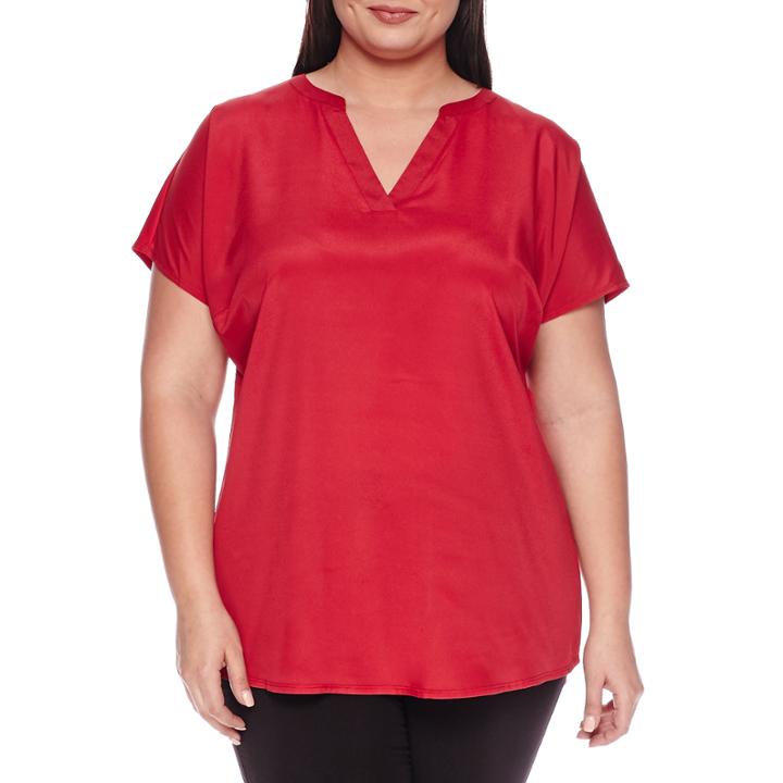 Worthington Short-sleeve Metal-trim Top - Plus