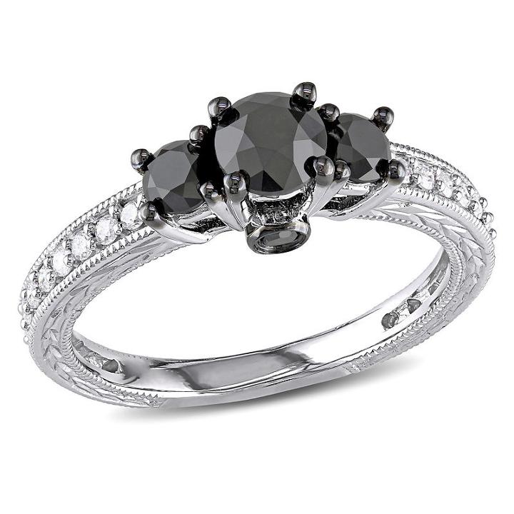 Love Lives Forever Womens 1 1/4 Ct. T.w. Diamond Black 3-stone Ring