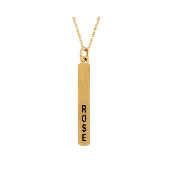 Personalized 14k Yellow Gold Engraved Name Stick Pendant Necklace