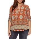 Unity World Wear 3/4 Sleeve V Neck Woven Mandarin Blouse-plus