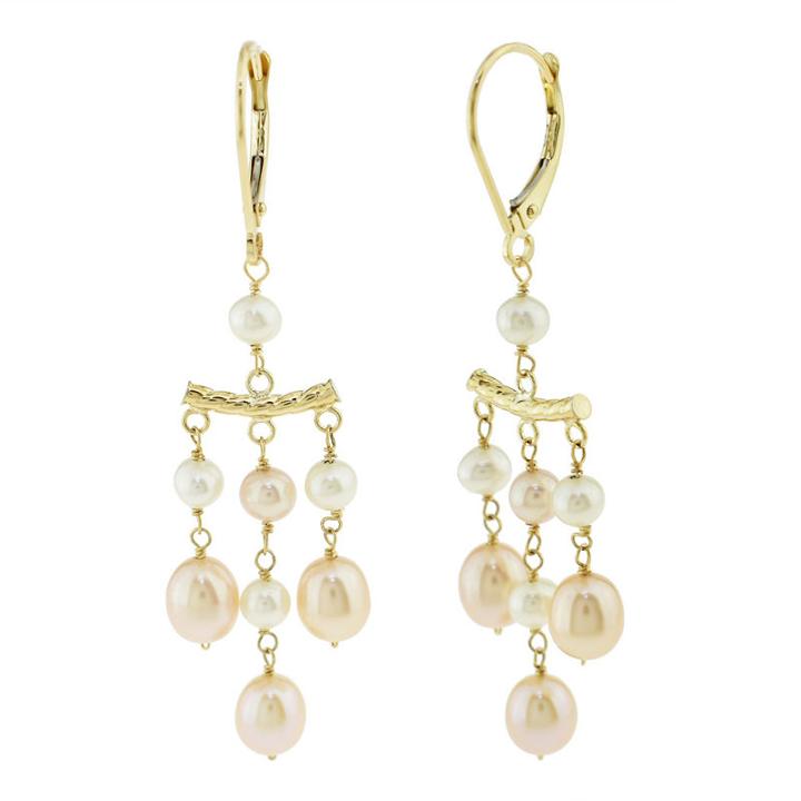 Pink Pearl 14k Gold Chandelier Earrings