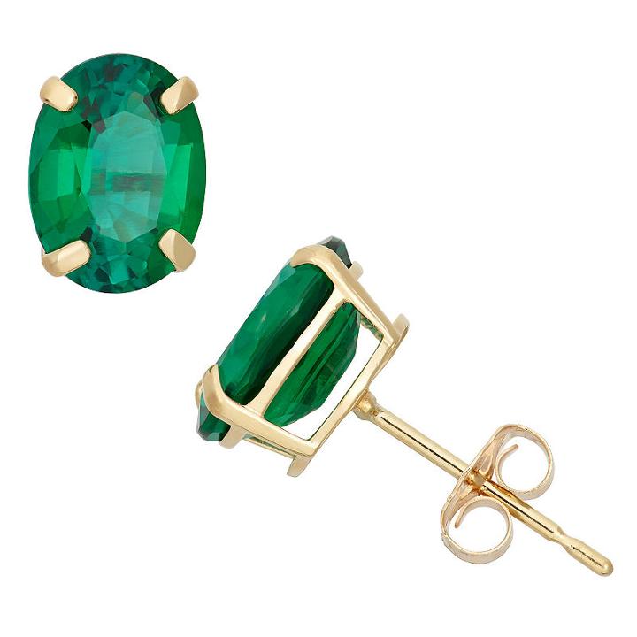 Lab Created Green Emerald 10k Gold 8mm Stud Earrings