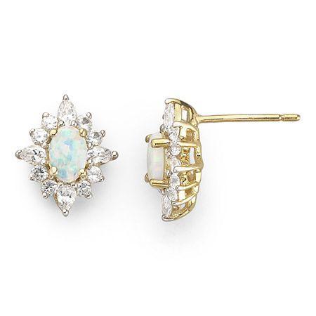 14k Gold-plated Sterling Silver Lab-created Opal & White Sapphire Earrings