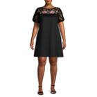 Luxology Short Sleeve Embroidered Floral A-line Dress-plus