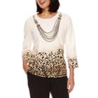 Alfred Dunner Madison Park 3/4-sleeve Sweater With Necklace