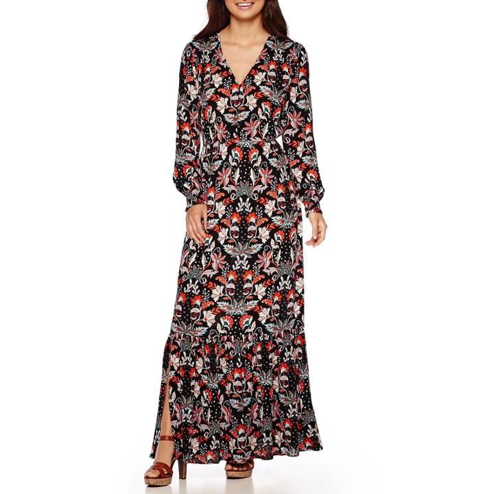 Weslee Rose Long-sleeve Button-front Maxi Dress