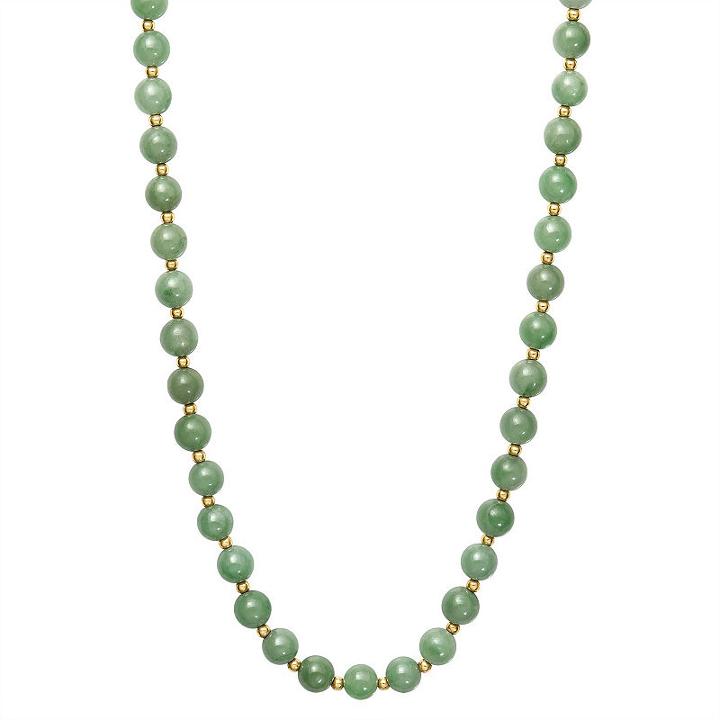 Womens Green Jade Round Strand Necklace