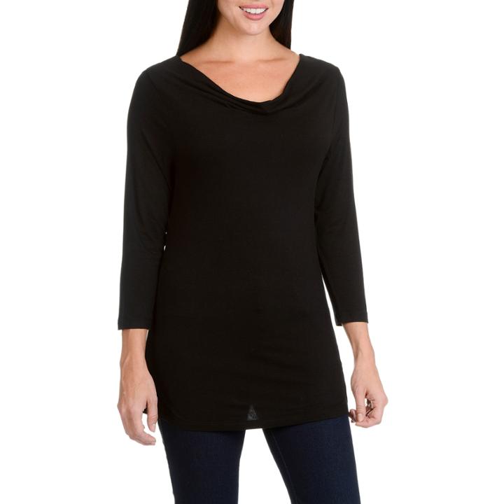 Larry Levine Open Drape Neck 3/4 Sleeve Knit