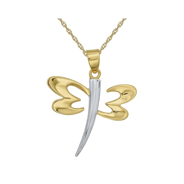 Infinite Gold&trade; 14k Two-tone Gold Dragonfly Pendant Necklace