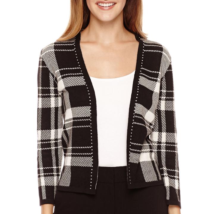 Liz Claiborne 3/4-sleeve Plaid Sweater Jacket - Petite