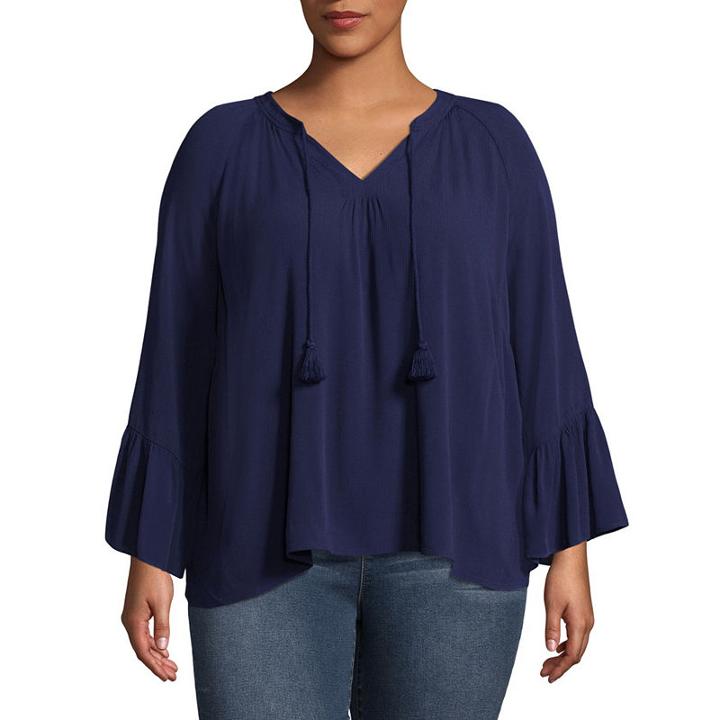A.n.a Long Sleeve Peasant Top - Plus