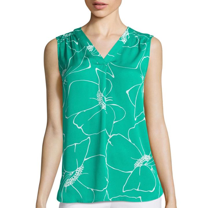 Liz Claiborne Sleeveless Floral Blouse - Tall