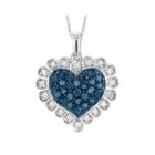 1/2 Ct. T.w. White And Color-enhanced Blue Diamond Sterling Silver Heart Pendant