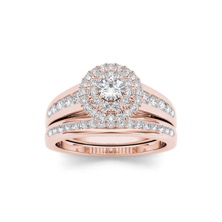 7/8 Ct. T.w. Diamond 10k Rose Gold Bridal Set
