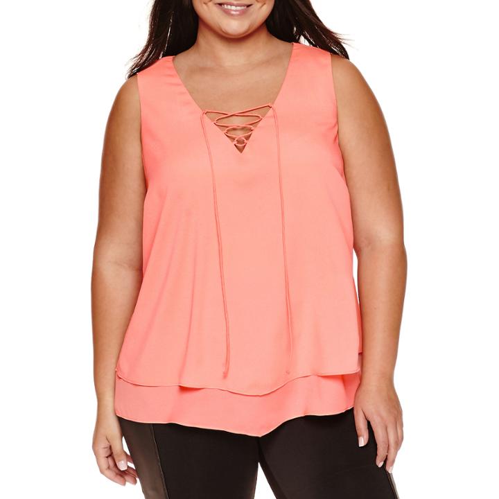 Bisou Bisou Sleeveless V Neck Woven Blouse-plus