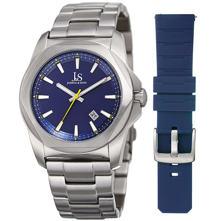 Joshua & Sons Mens Silver Tone Strap Watch-j-108bu-bx