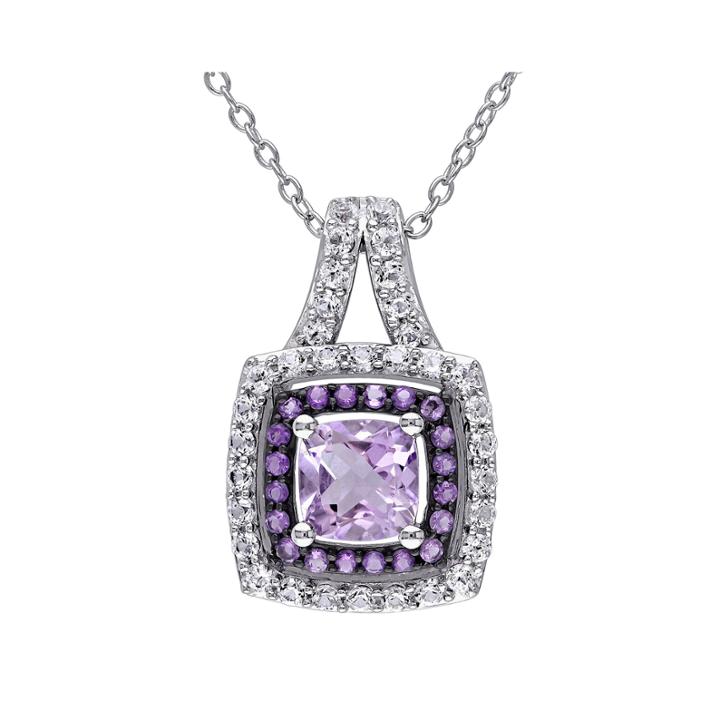 Genuine Rose De France, Amethyst And Lab-created White Sapphire Pendant Necklace