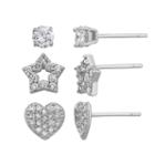 Diamonart 3 Pair 2 Ct. T.w. White Cubic Zirconia Sterling Silver Earring Sets