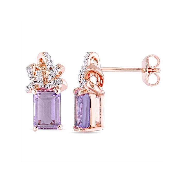 Laura Ashley Genuine Purple Amethyst Bow Ear Pins