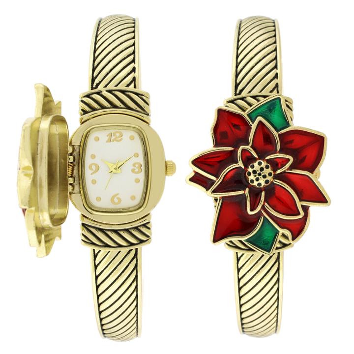 Holiday Whimsy Womens Gold Tone Bangle Watch-18113