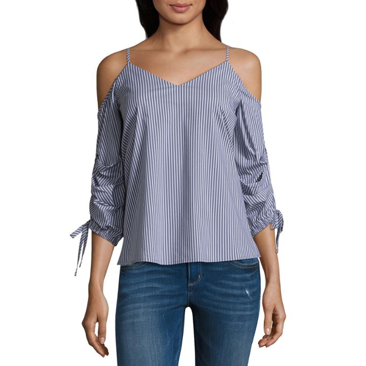 Belle + Sky Cold Shoulder Tacked Sleeve Top