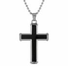 Mens Stainless Steel & Black Ip Cross Pendant Necklace