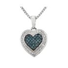 1/5 Ct. T.w. White And Color-enhanced Blue Diamond Sterling Silver Heart Pendant Necklace