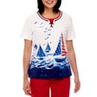 Alfred Dunner Lady Liberty Short Sleeve Sailboat Scenic T-shirt
