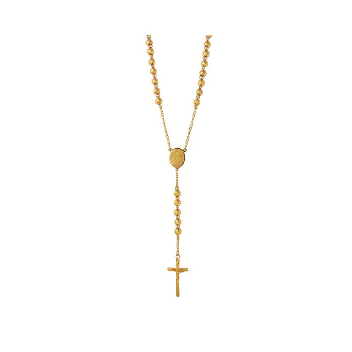 Mens Gold-tone Stainless Steel Rosary Necklace