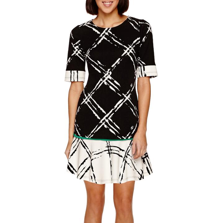 Robbie Bee Elbow-sleeve Textured Flounce Sheath Dress - Petite