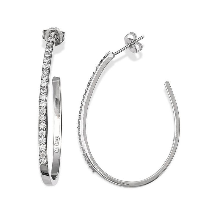Silver Enchantment&trade; Cubic Zirconia Sterling Silver Oval Hoop Earrings