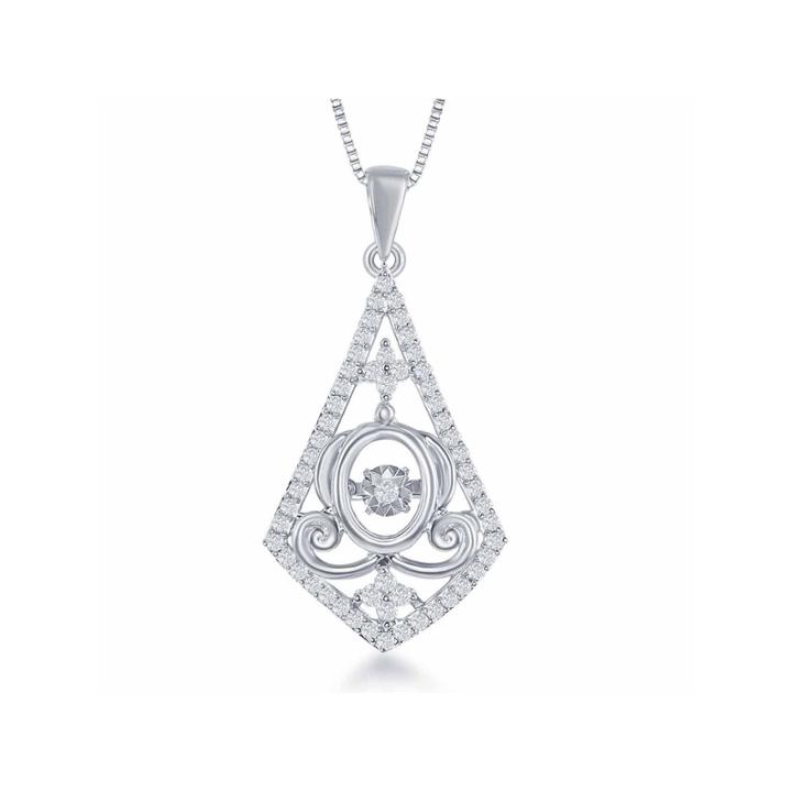 Enchanted By Disney 1/4 C.t.t.w. Sterling Silver Cinderella Carriage Drop Pendant Necklace