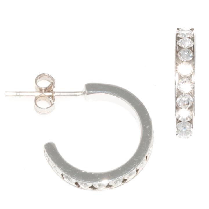 Silver Treasures Crystal Hoop Earrings