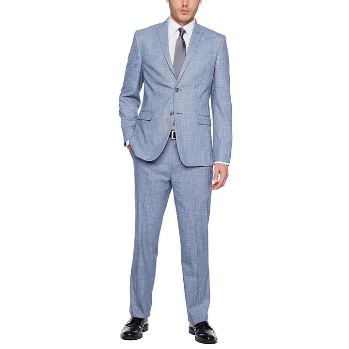 Jf J.ferrar Blue Slub Slim Fit Stretch Suit Jacket
