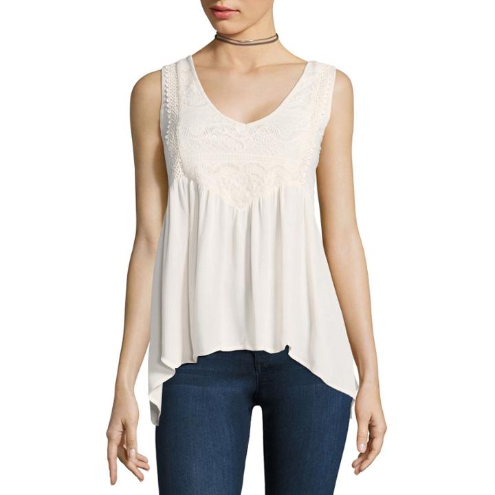 Self Esteem Sleeveless V Neck Woven Blouse-juniors