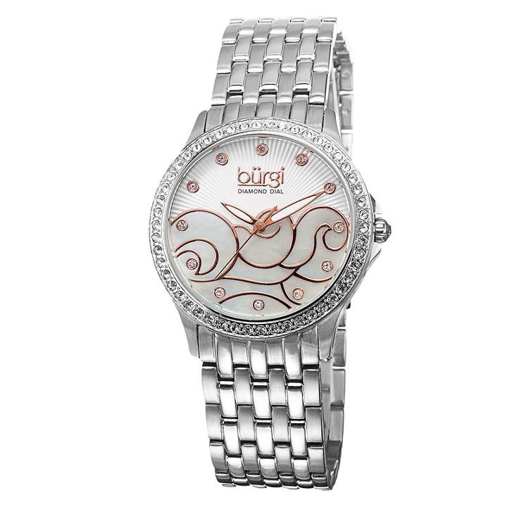Burgi Womens Silver Tone Strap Watch-b-081ss
