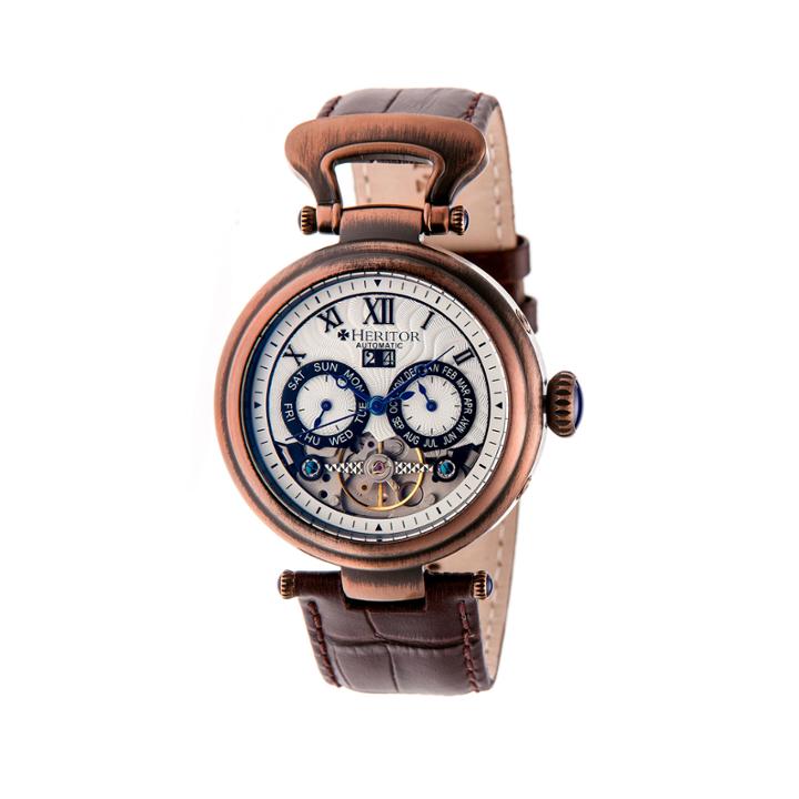 Heritor Automatic Ganzi Mens Leather Day & Date-bronze/silver Watches