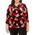 Liz Claiborne Cowl Neck Velvet Floral Top- Plus