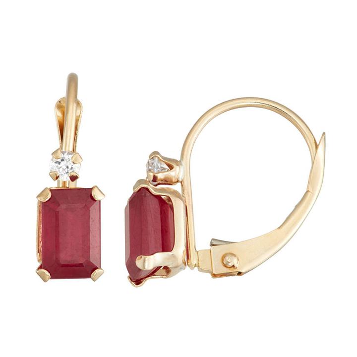 Lab Created Red Ruby Rectangular Drop Earrings