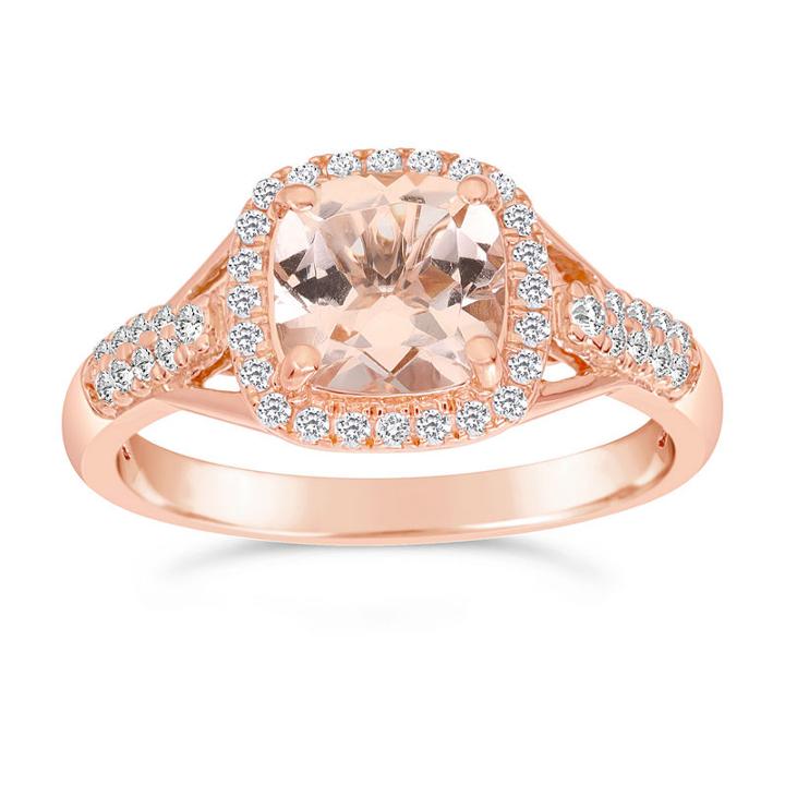 Womens 1/4 Ct. T.w. Genuine Morganite Champagne 10k Gold Halo Ring