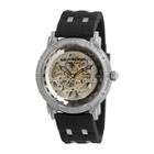 Sthrling Original Mens Silver-tone Bezel Black Silicone Strap Skeleton Automatic Watch