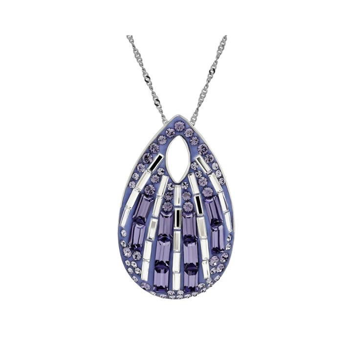 Purple And White Crystal Sterling Silver Teardrop Pendant Necklace