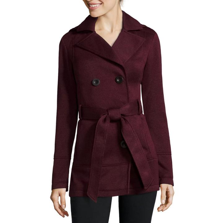 Liz Claiborne Belted Fleece Trench Pea Coat
