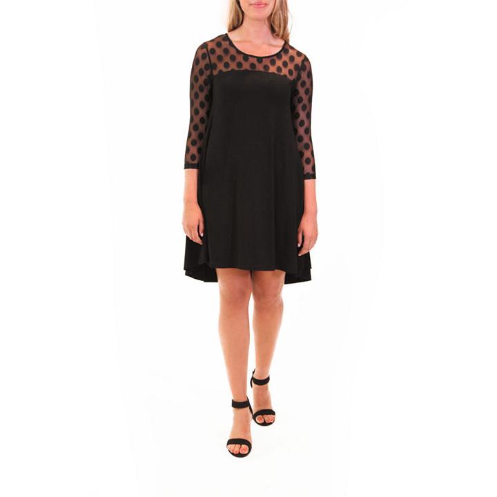 Nina Leonard High/low Trapeze Dress With Mesh Dotyoke