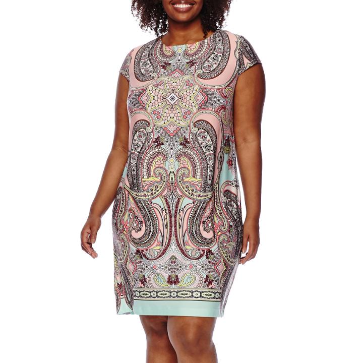 R & K Originals Cap-sleeve Paisley-print Shift Dress - Plus