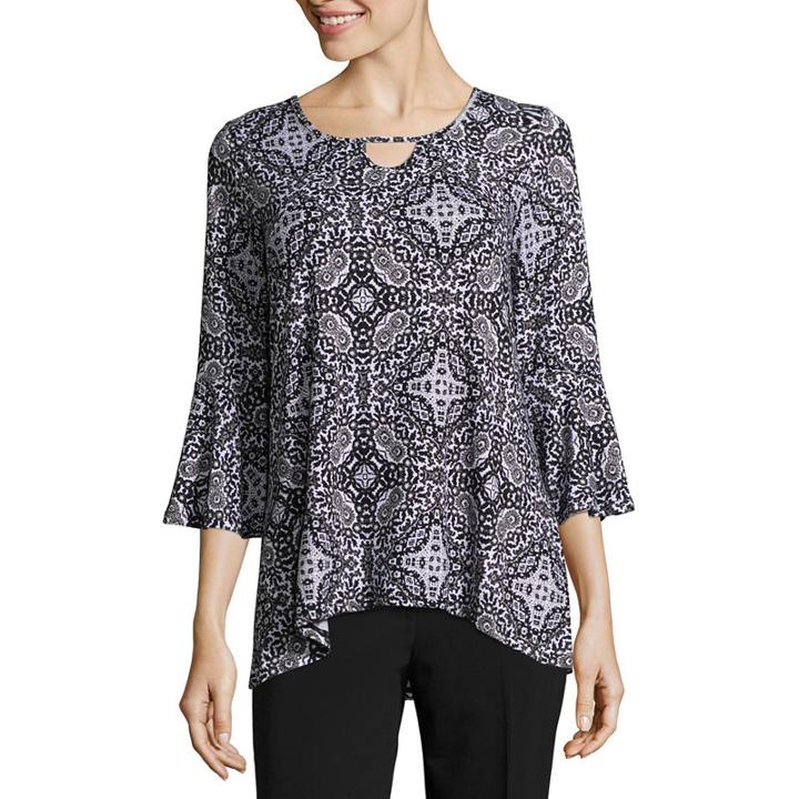 Como Blu 3/4 Sleeve Keyhole Neck Knit Blouse